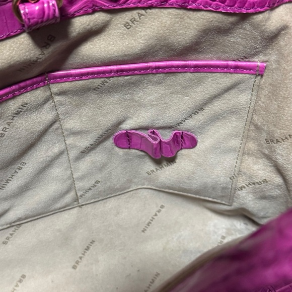 Brahmin Carla Fushsia Croc Embossed Leather Tote Purse Pink Shopper Shoulder Bag - Picture 10 of 16